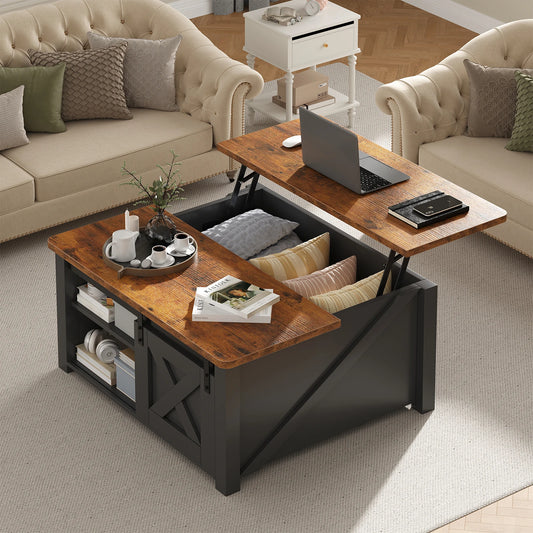 MCQ Wood Lift Top Square Coffee Table With Storage Shelf