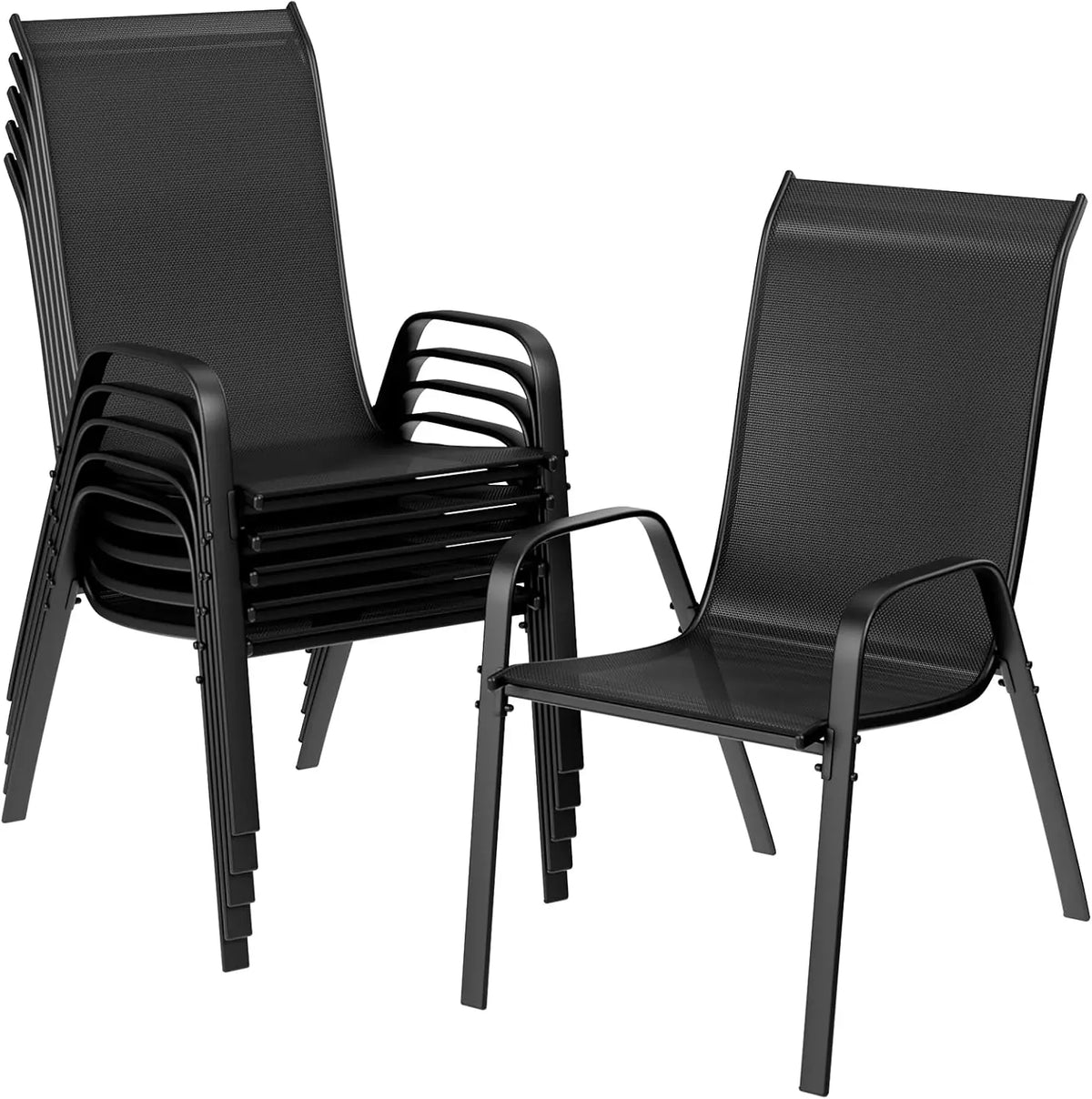 AuAg 6 Pack Black Outdoor Stack Chairs With Teslin Fabric