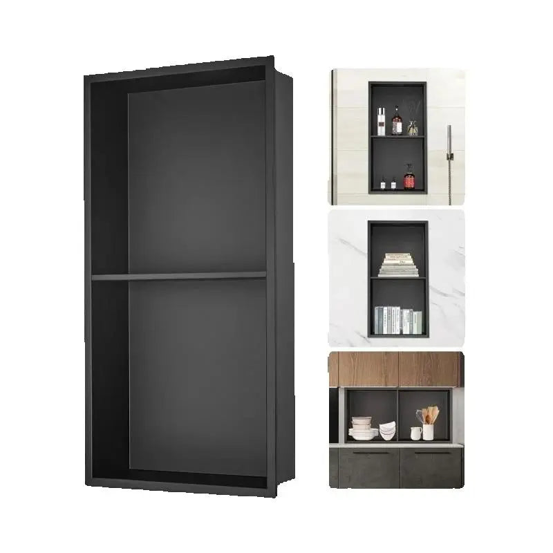 SucceBuy No Tile Shower Niche Recessed Double Shelf 304 Stainless Steel Wall Insert Soap Storage Bathroom