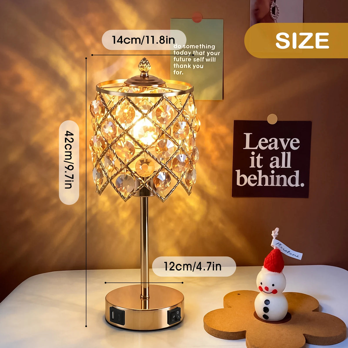 Elegant Crystal Table Lamp With USB Charging Port And Outlet