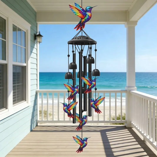 Colorful Hummingbird Wind Chimes Metal Outdoor Garden Decor