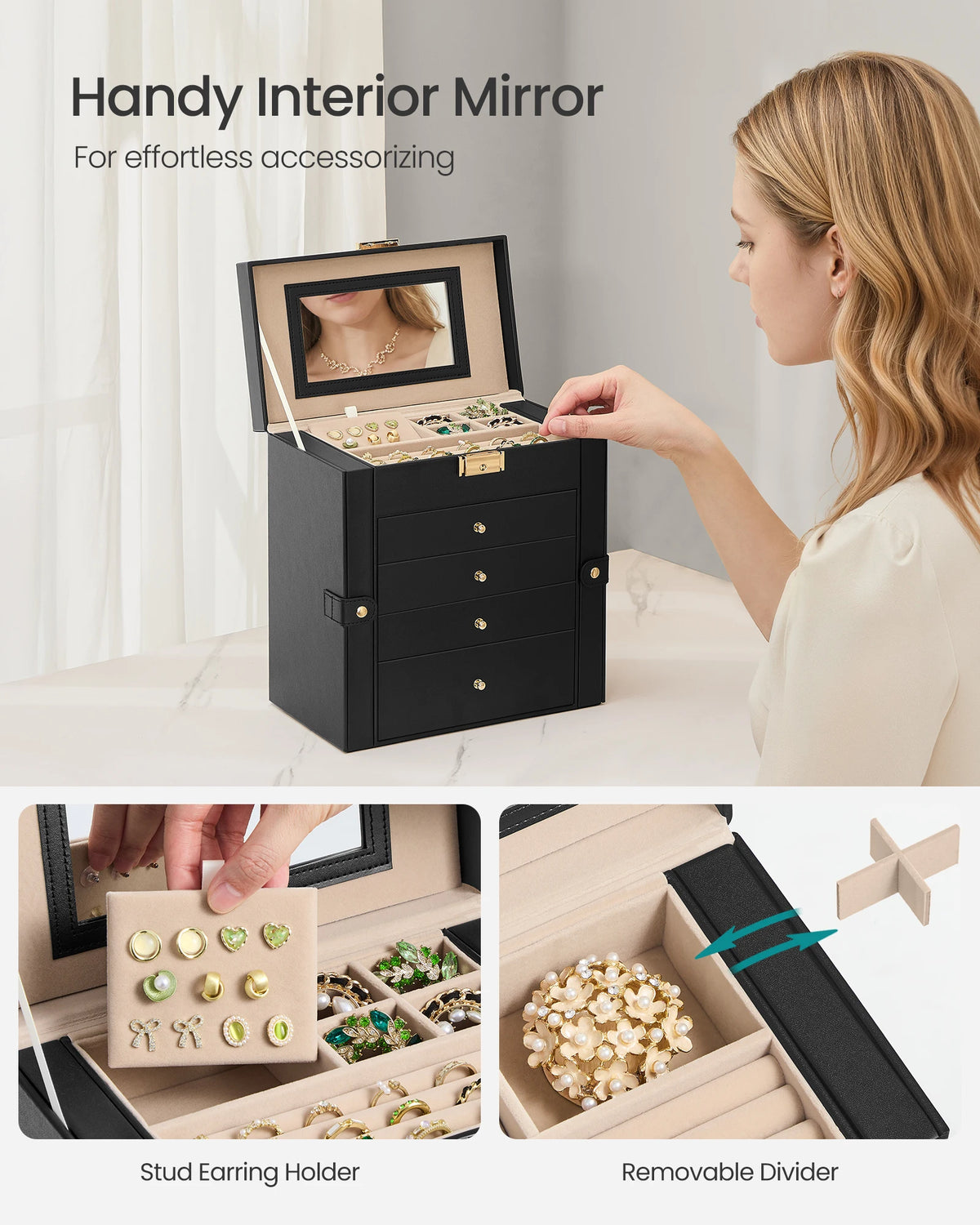 Songmics 5 Layer Jewelry Box Organizer With Drawers Mirror And Lock