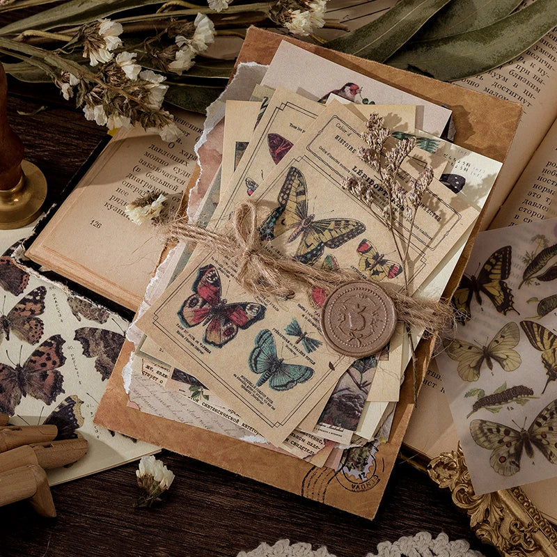 Multi Material Vintage Mushroom Butterfly Sticker Pack For Journal Scrapbook