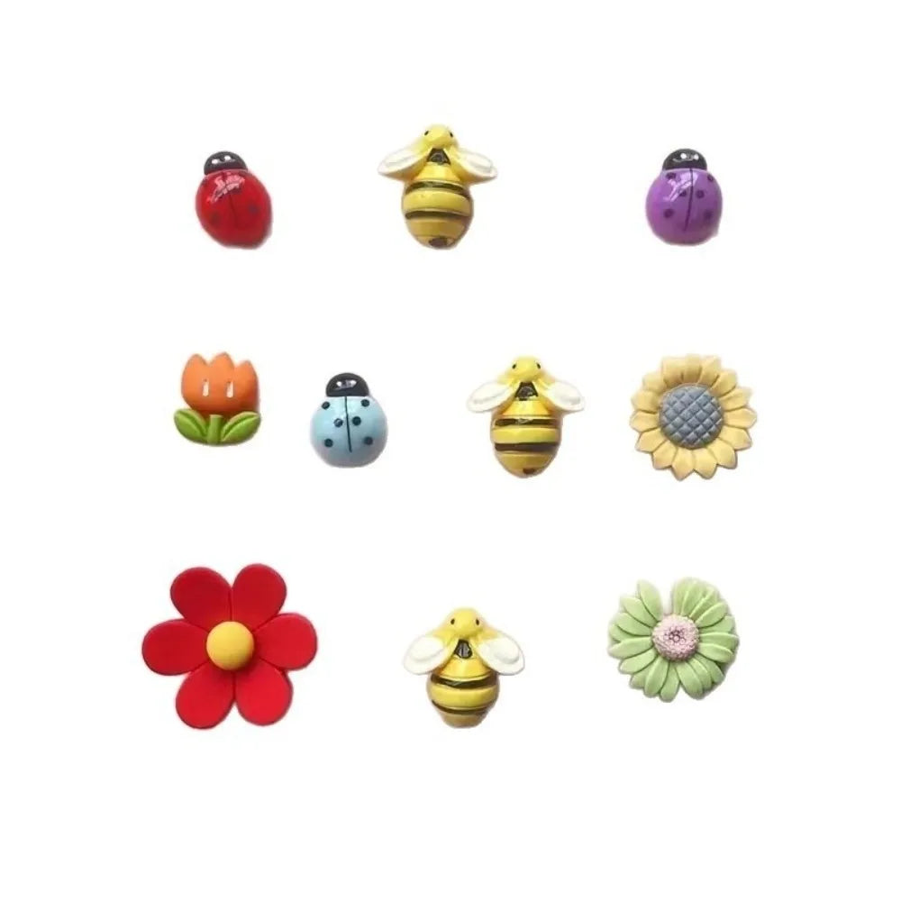 Ten Piece Resin Floral Fridge Magnets For Kitchen Decor