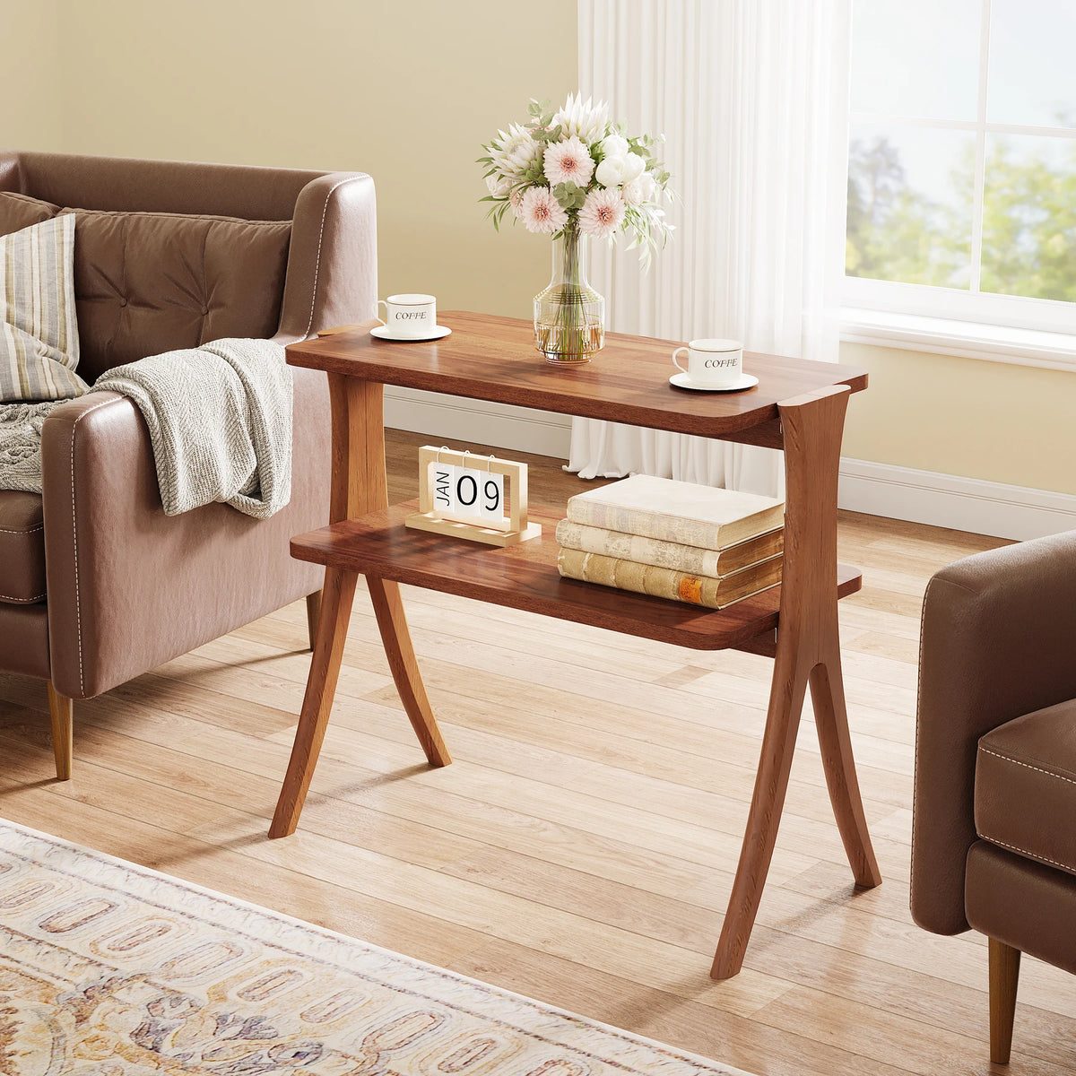 Tribesigns Side Table with Two Tier Storage Shelf