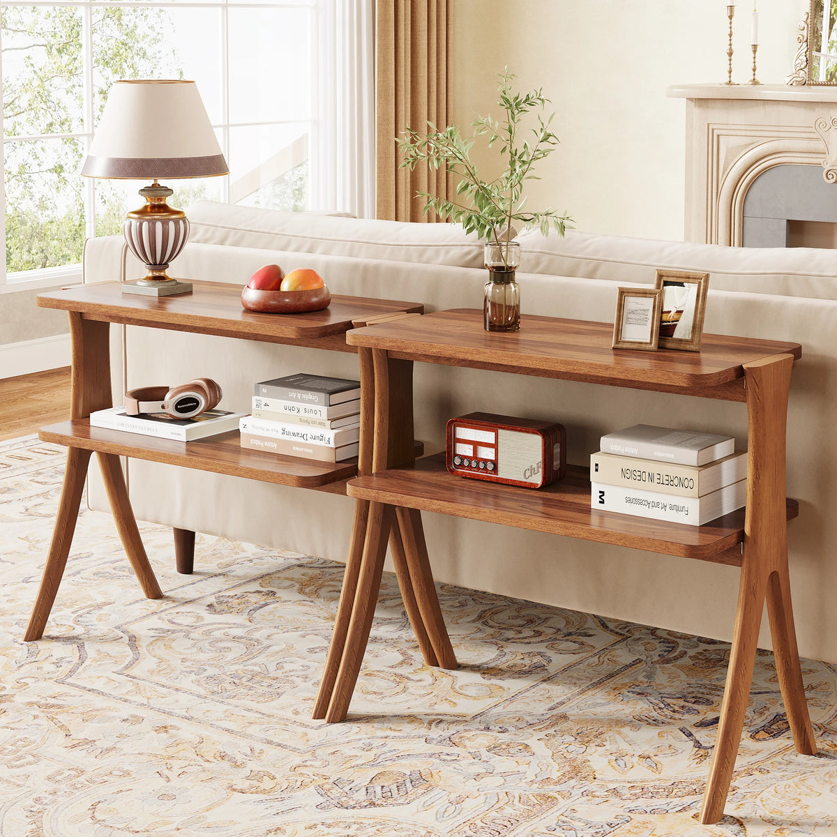 Tribesigns Side Table with Two Tier Storage Shelf