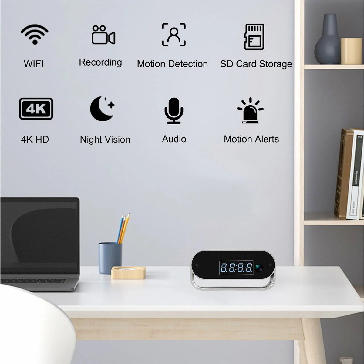 Ouvis 4K HD Clock Camera Featuring Night Vision Motion Detection