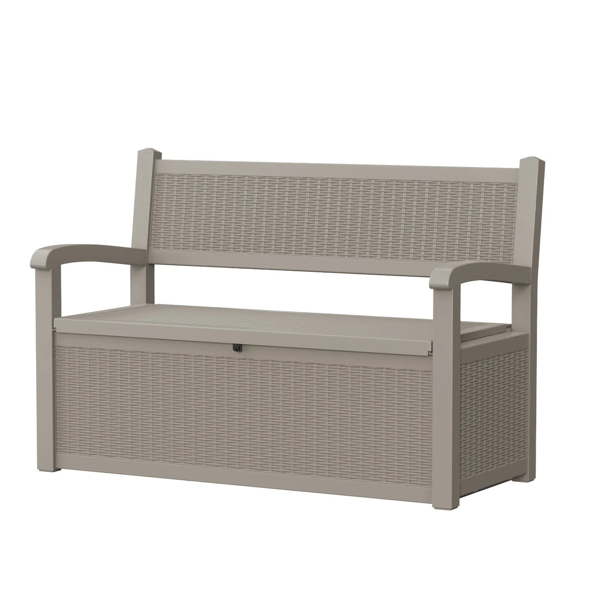Outdoor Wicker Look Resin Patio Storage Bench For Garden Backyard Poolside