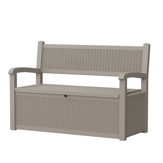 Outdoor Wicker Look Resin Patio Storage Bench For Garden Backyard Poolside