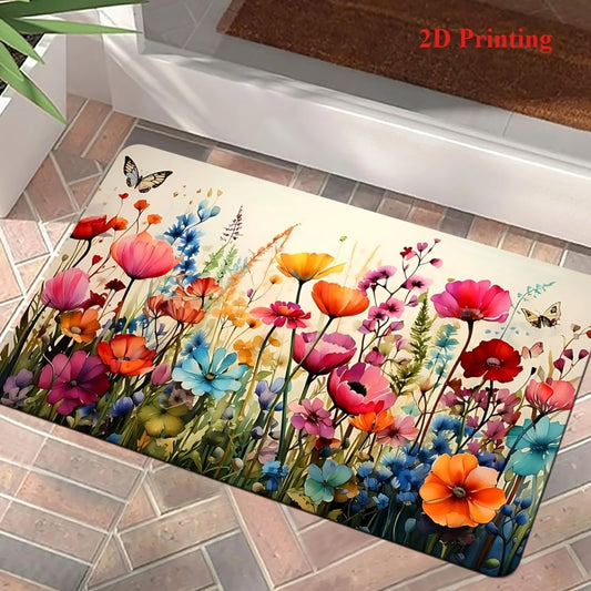 Watercolor Floral Pattern Door Mat For Bathroom Entry