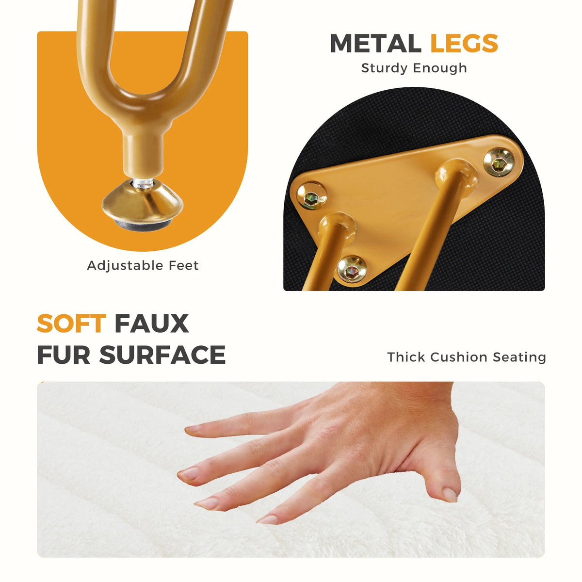 Jhk Faux Fur Modern Padded Ottoman With Four Metal Legs